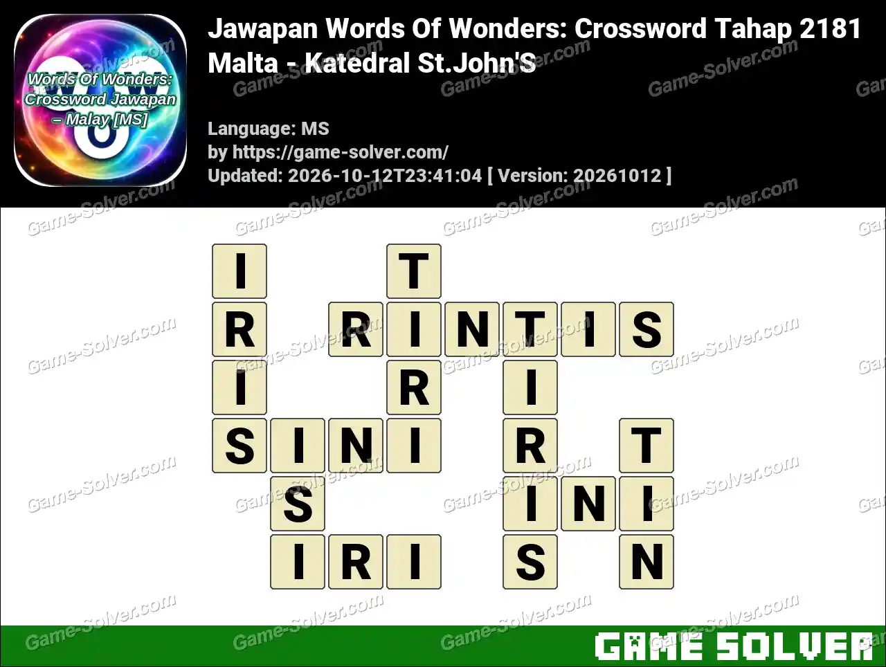 Jawapan Words Of Wonders: Crossword Tahap 2181 – Malta – Katedral St.John’S